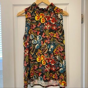 Floral ruffle neck shell